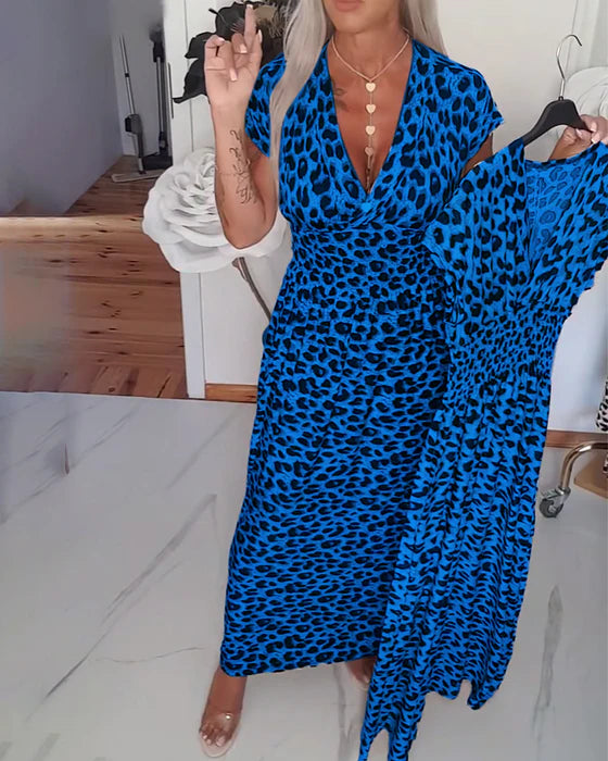 Leopard Print V-Neck Elegant Dress