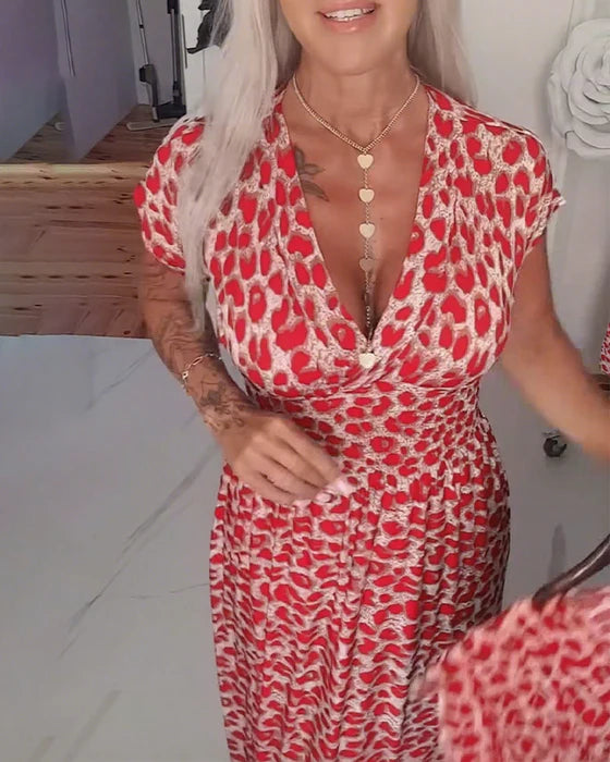 Leopard Print V-Neck Elegant Dress