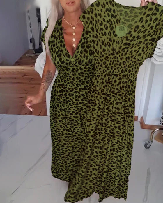 Leopard Print V-Neck Elegant Dress