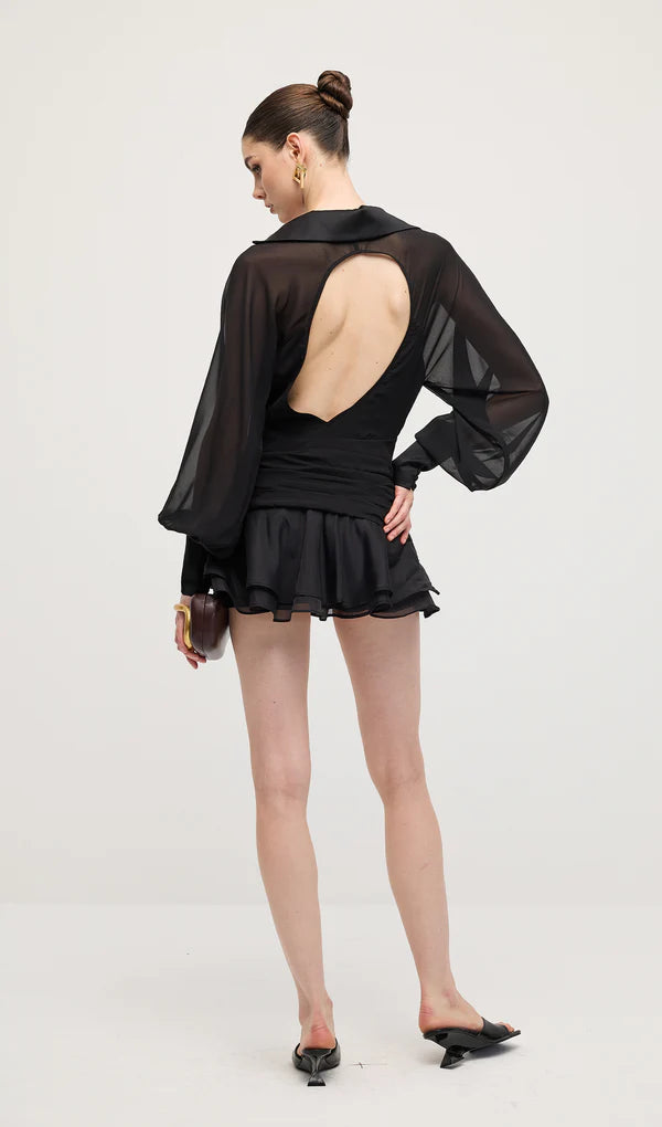 Solid Lantern Sleeve Mini Dress İn Black