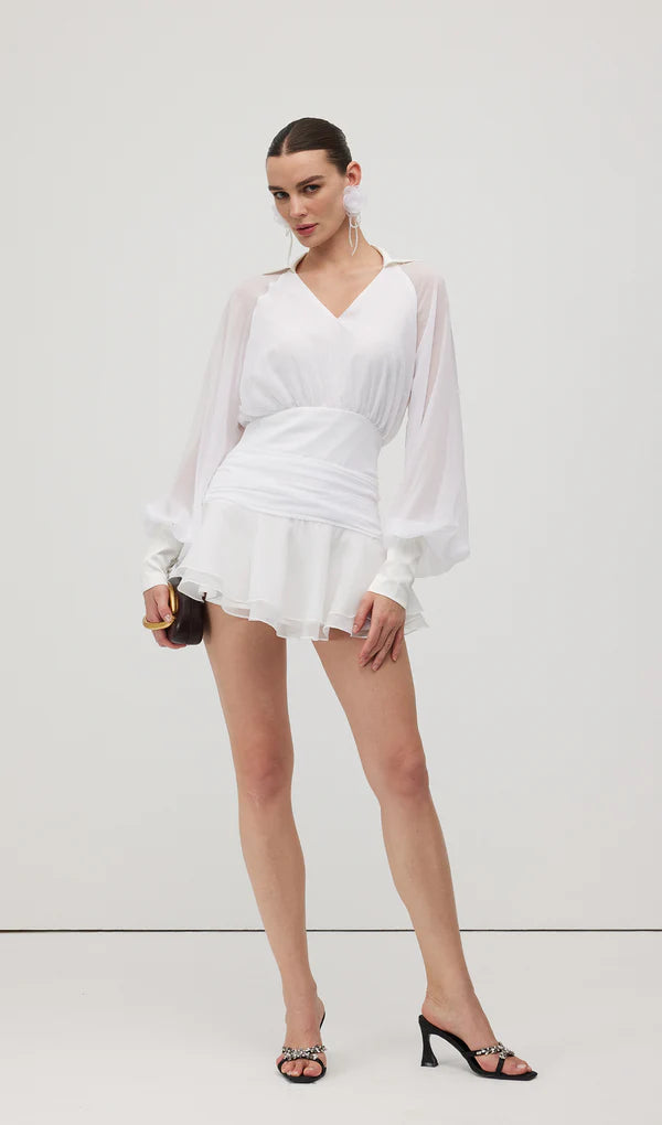 Solid Lantern Sleeve Mini Dress