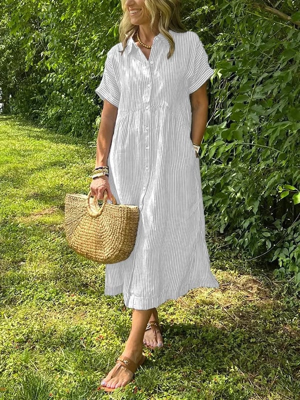 Noora™ | Reeta - Striped Shirt Dress with Pockets
