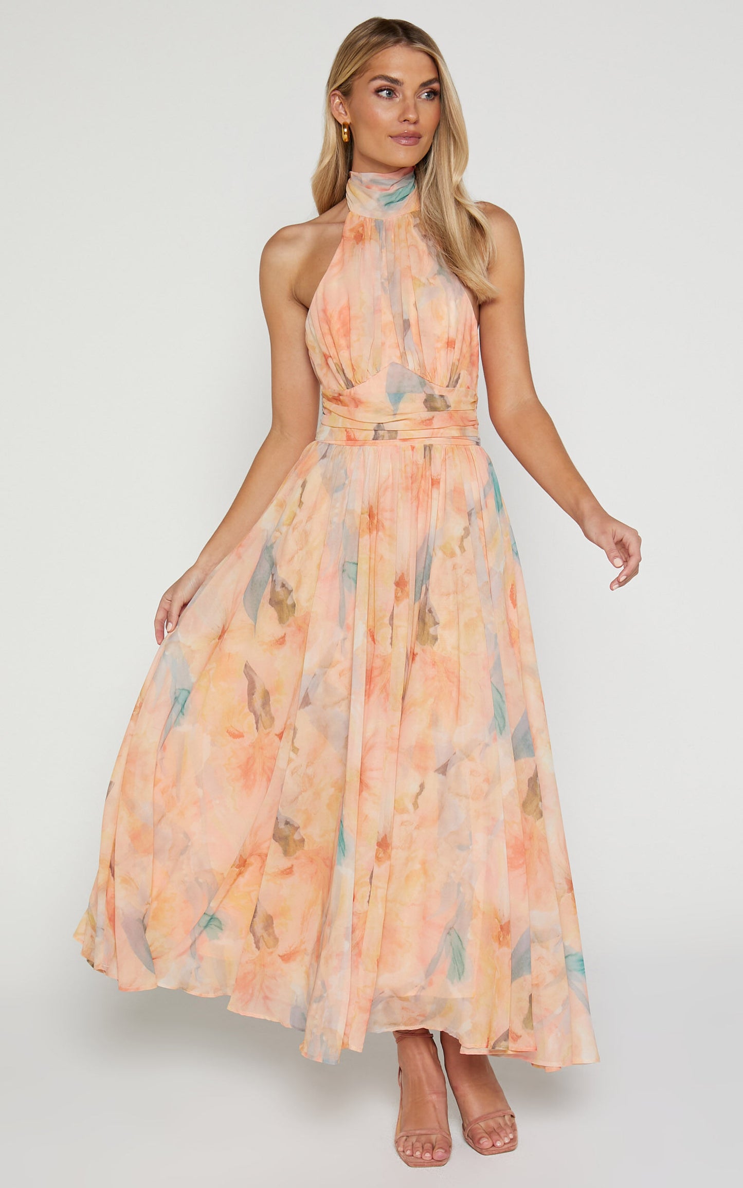 AQUARELLE | Halter Neck Watercolor Maxi Dress