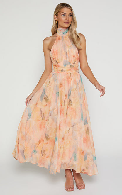 AQUARELLE | Halter Neck Watercolor Maxi Dress