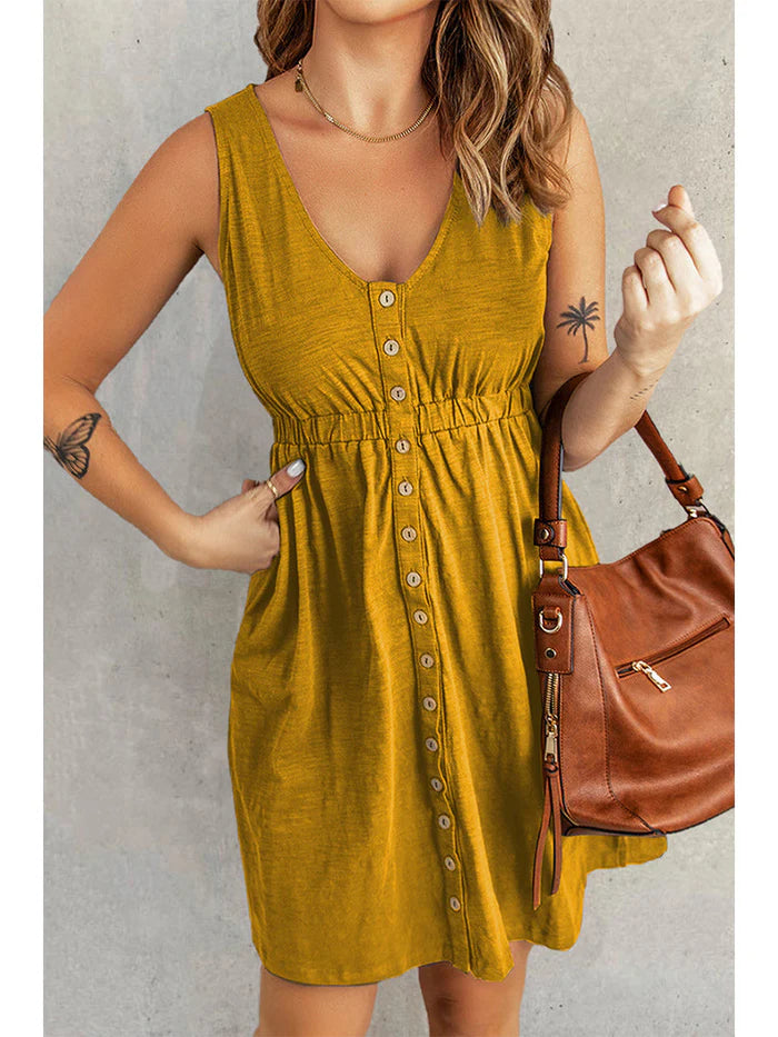 Sleeveless Multi Button Dress