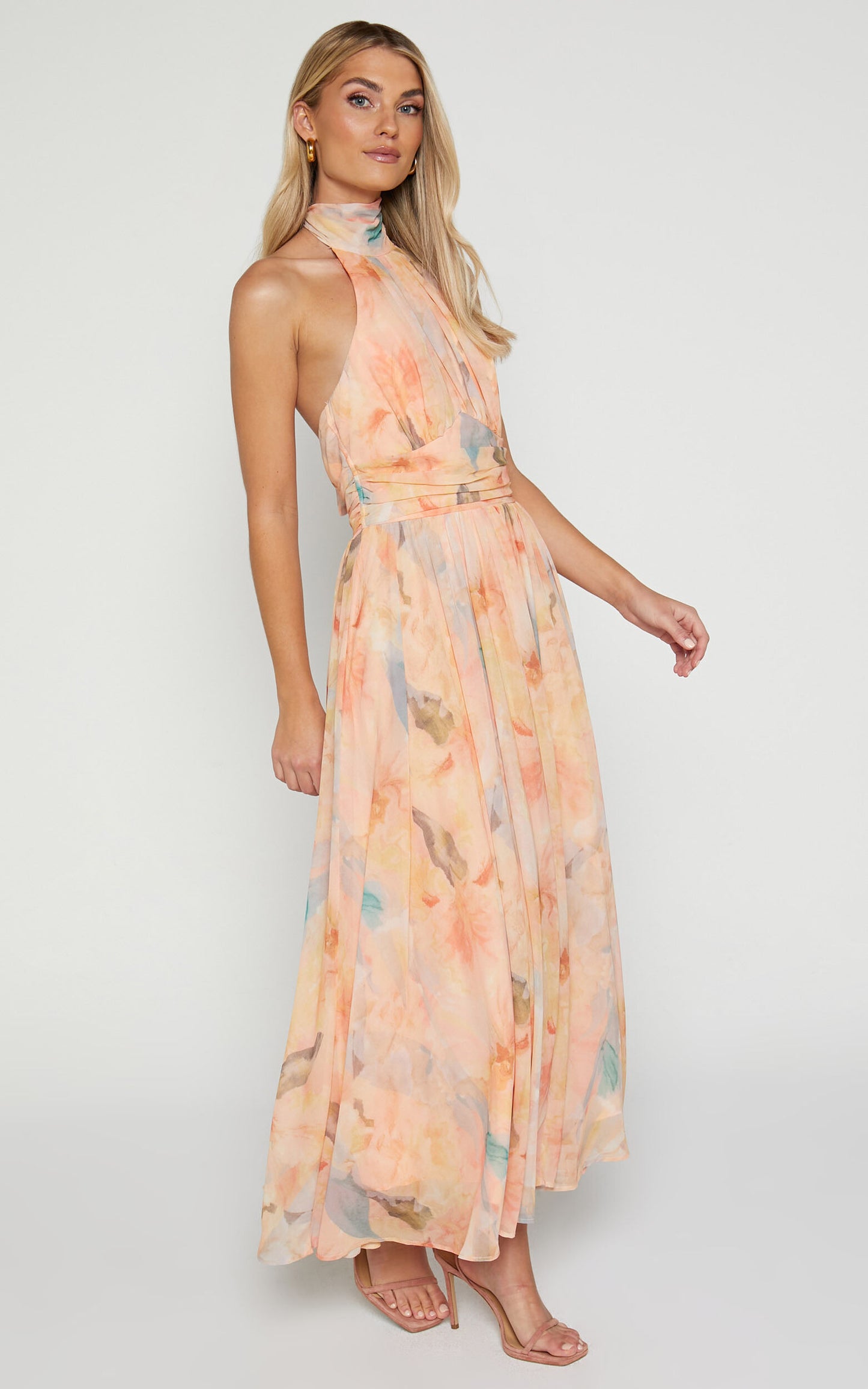 AQUARELLE | Halter Neck Watercolor Maxi Dress