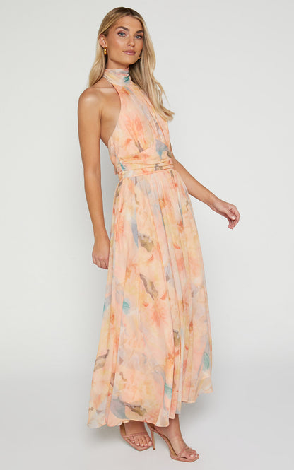 AQUARELLE | Halter Neck Watercolor Maxi Dress