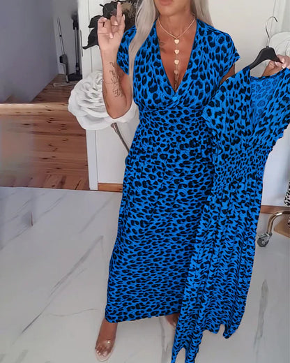 Leopard Print V-Neck Elegant Dress