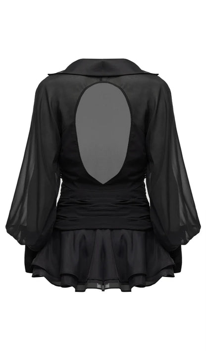 Solid Lantern Sleeve Mini Dress İn Black