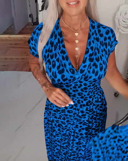 Leopard Print V-Neck Elegant Dress