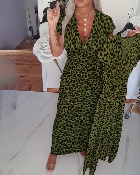 Leopard Print V-Neck Elegant Dress