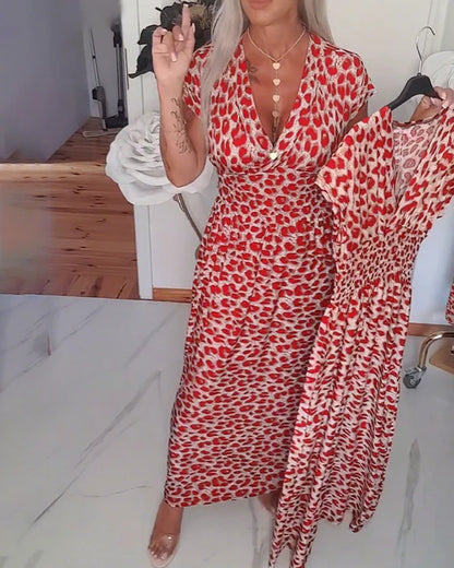 Leopard Print V-Neck Elegant Dress
