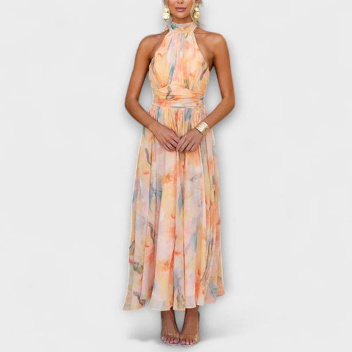 AQUARELLE | Halter Neck Watercolor Maxi Dress