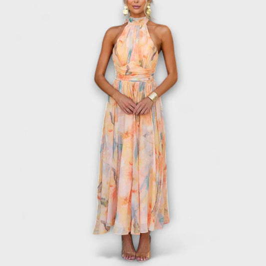 AQUARELLE | Halter Neck Watercolor Maxi Dress