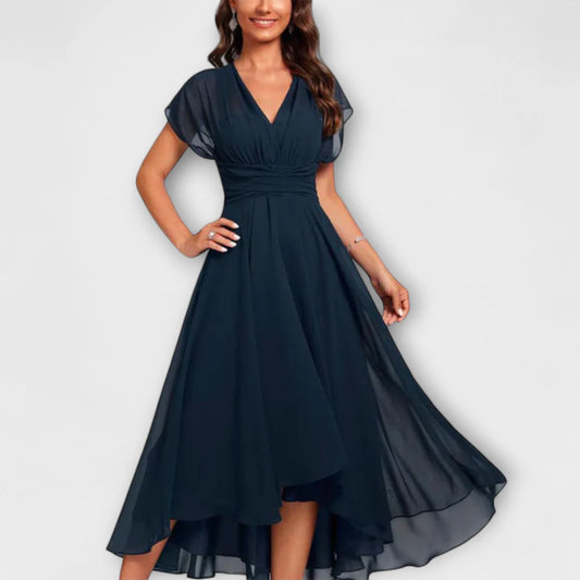 Julita – Graceful V-Neck Formal Dress with Fluid Elegance
