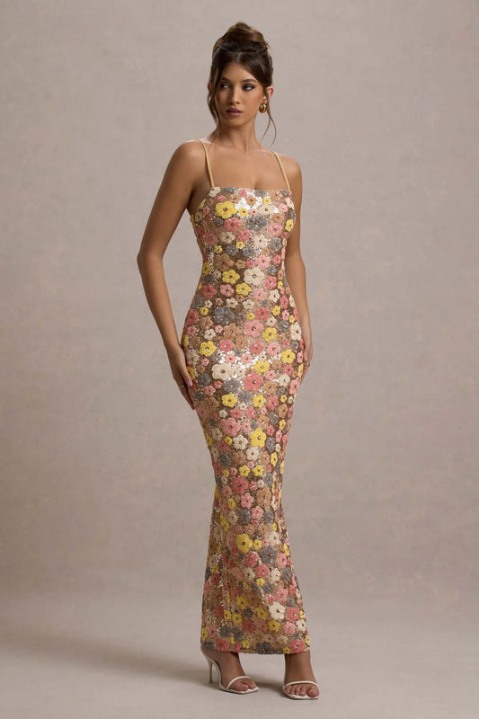 SELVIANA | Floral Maxi Dress with Sequins