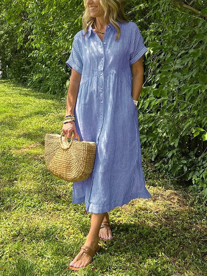 Noora™ | Reeta - Striped Shirt Dress with Pockets