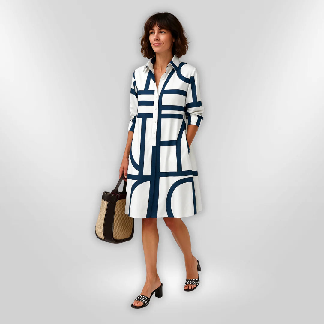 HELENA – Geometric Print Midi Dress