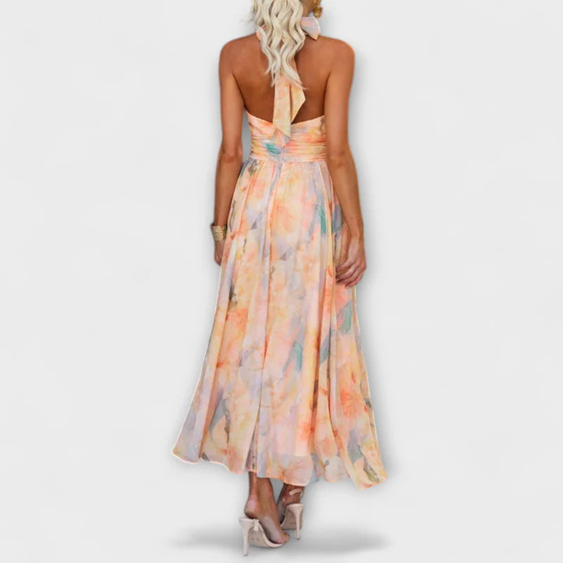 AQUARELLE | Halter Neck Watercolor Maxi Dress
