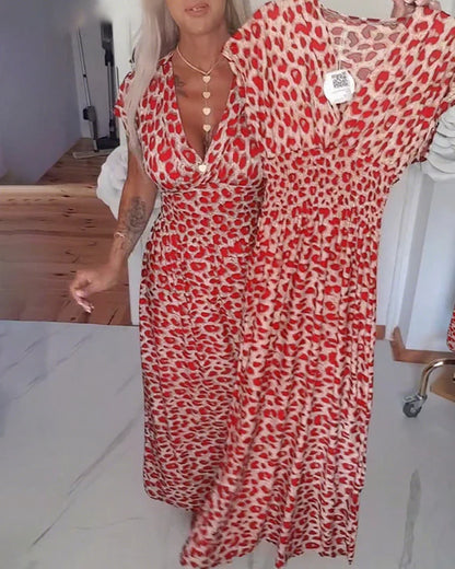 Leopard Print V-Neck Elegant Dress