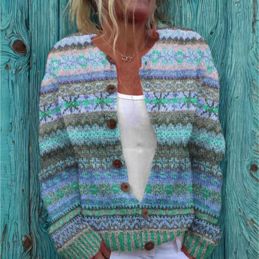 Nordic Pink Patterned Knit Cardigan –  Stylish Look