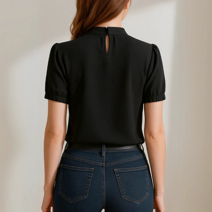 INGE | Black Pleated Blouse with Slit Sleeves