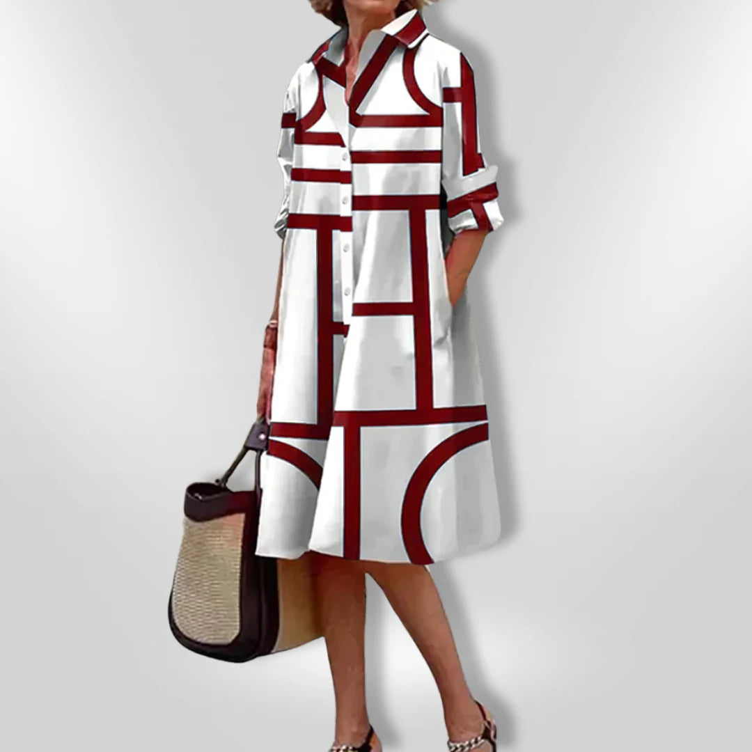 HELENA – Geometric Print Midi Dress