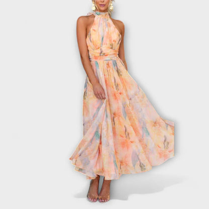 AQUARELLE | Halter Neck Watercolor Maxi Dress