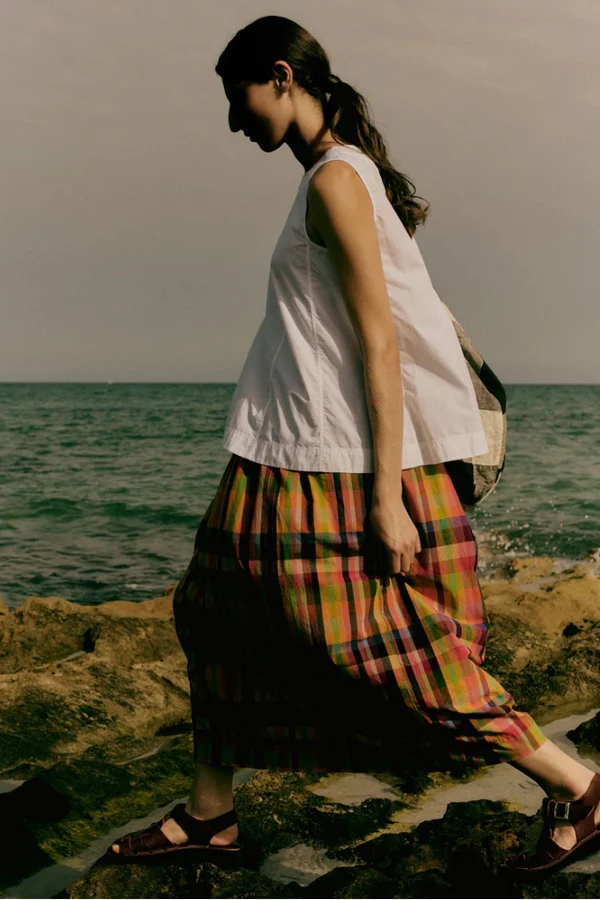 Pleated Check Multicolor Skirt