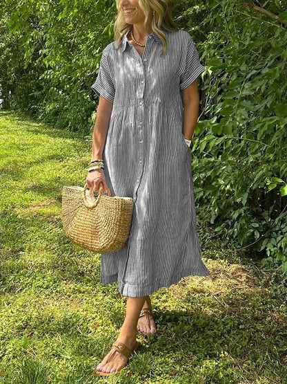 Noora™ | Reeta - Striped Shirt Dress with Pockets
