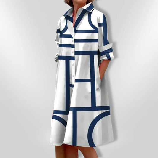HELENA – Geometric Print Midi Dress