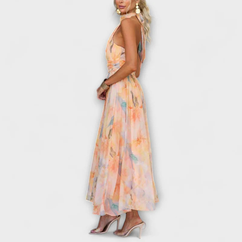 AQUARELLE | Halter Neck Watercolor Maxi Dress