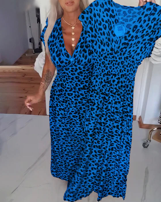 Leopard Print V-Neck Elegant Dress