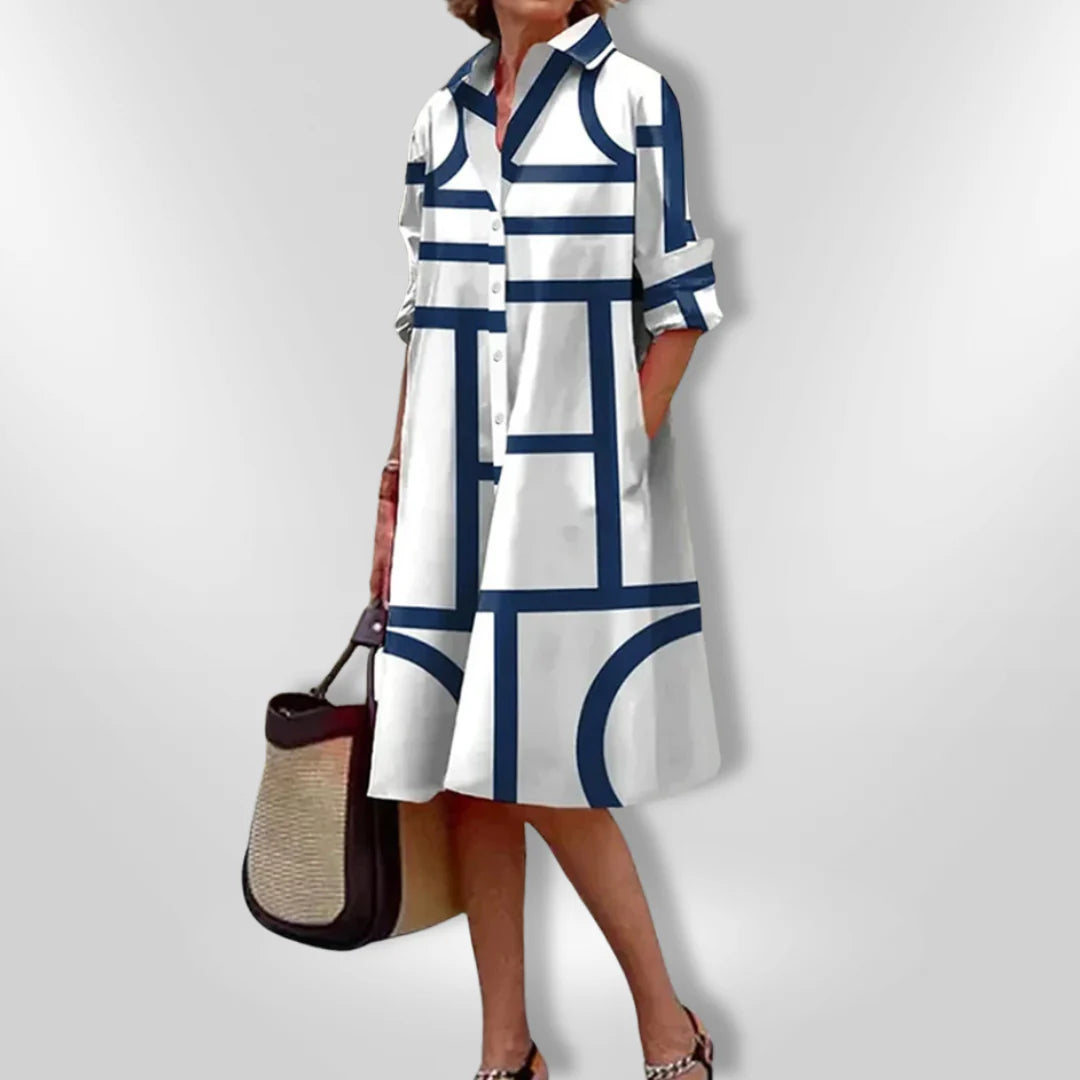 HELENA – Geometric Print Midi Dress