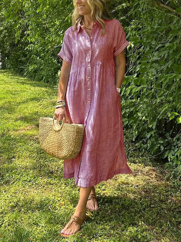 Noora™ | Reeta - Striped Shirt Dress with Pockets