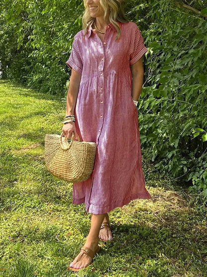 Noora™ | Reeta - Striped Shirt Dress with Pockets