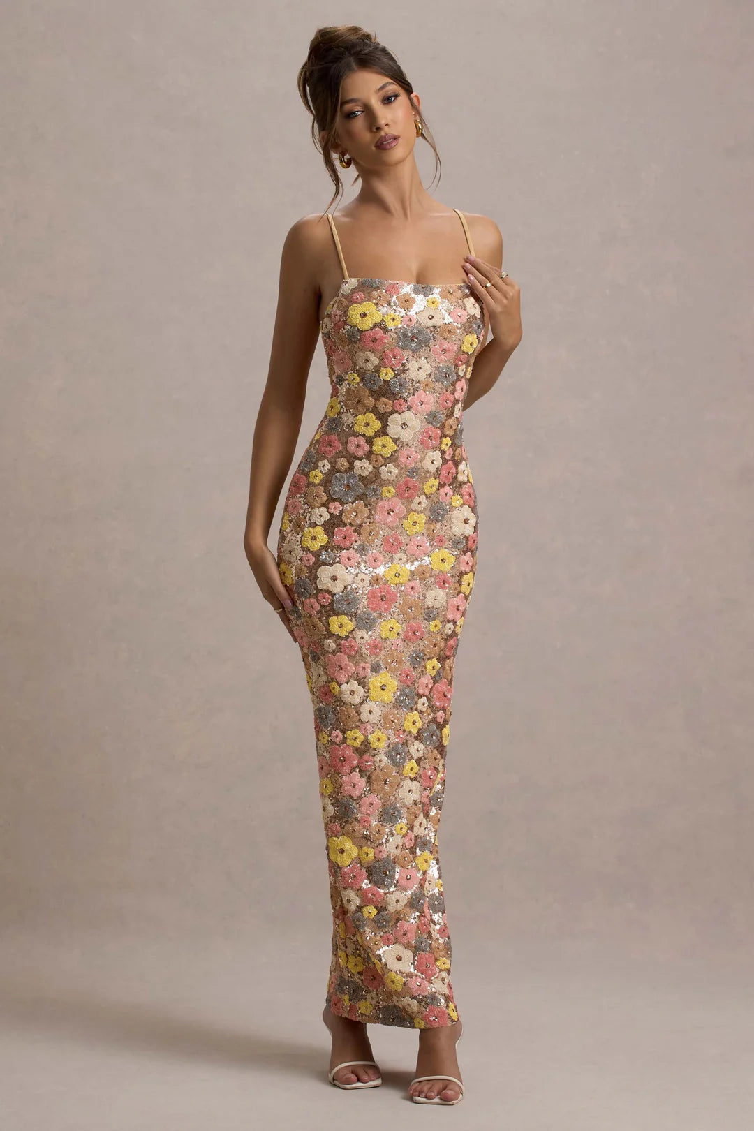 SELVIANA | Floral Maxi Dress with Sequins