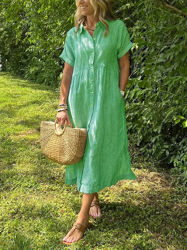 Noora™ | Reeta - Striped Shirt Dress with Pockets