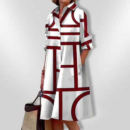 HELENA – Geometric Print Midi Dress