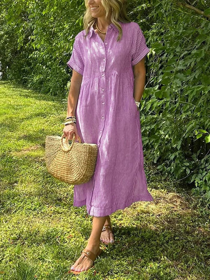 Noora™ | Reeta - Striped Shirt Dress with Pockets