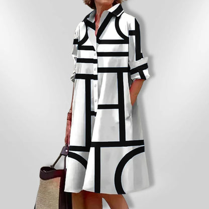HELENA – Geometric Print Midi Dress