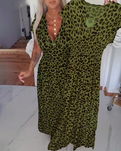 Leopard Print V-Neck Elegant Dress