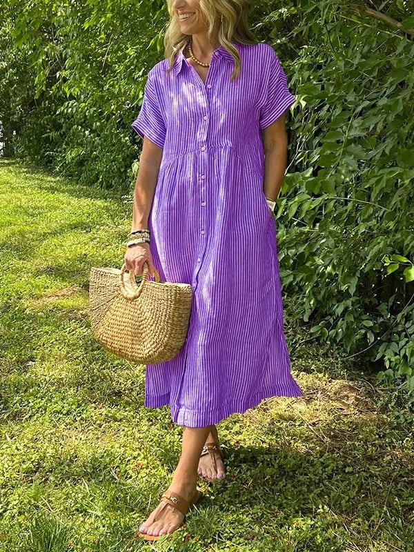 Noora™ | Reeta - Striped Shirt Dress with Pockets