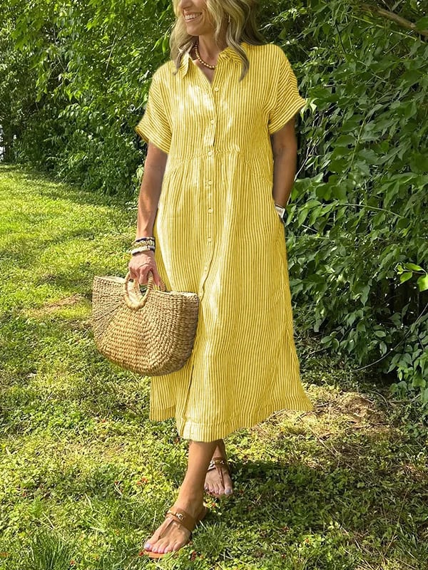 Noora™ | Reeta - Striped Shirt Dress with Pockets