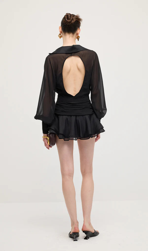 Solid Lantern Sleeve Mini Dress İn Black