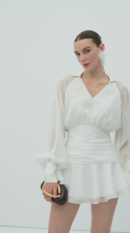 Solid Lantern Sleeve Mini Dress